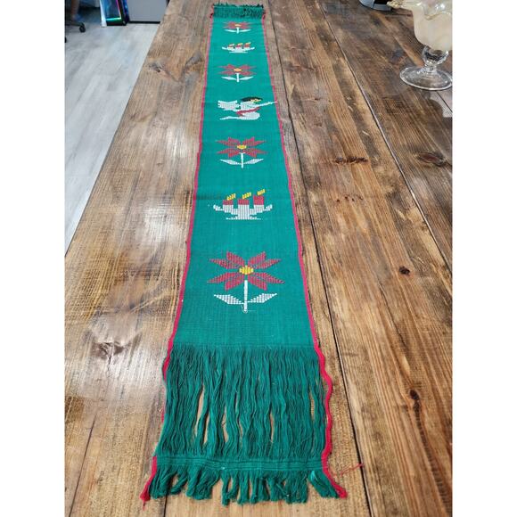 Vintage Scandanavian Table Runner Christmas Woven Midcentury Sweden Tablecloth - Picture 1 of 6